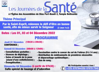 Thème : Par le Saint-Esprit, relevons le défi d’être en bonne santé, afin de mieux servir le Seigneur (3 Jean 1v.2)