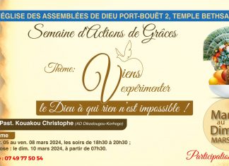 SEMAINE D’ACTIONS DE GRÂCES AU TEMPLE BETHSAÏDA SEMAINE D'ACTIONS DE GRÂCES AU TEMPLE BETHSAÏDA