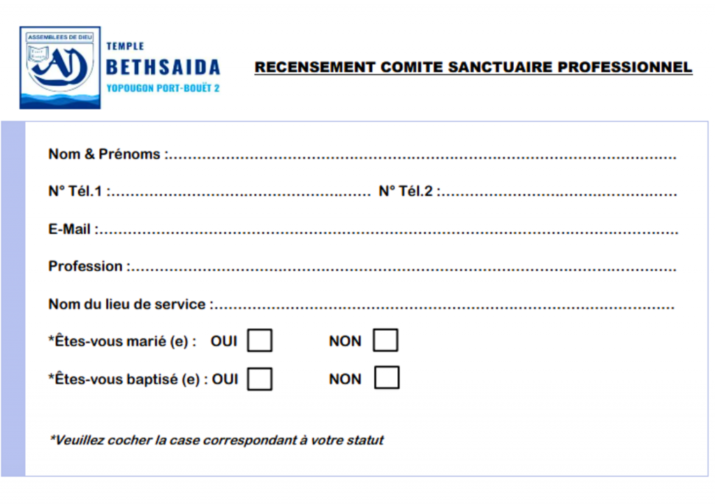 RECENSEMENT COMITE SANCTUAIRE PROFESSIONNEL