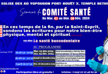 Comité santé :semaine spirituelle du 03 décembre au 08 décembre 2024