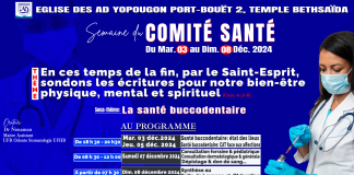 Comité santé :semaine spirituelle du 03 décembre au 08 décembre 2024