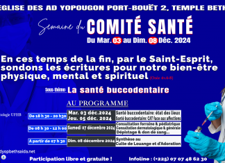 Comité santé :semaine spirituelle du 03 décembre au 08 décembre 2024