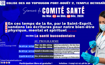 Comité santé :semaine spirituelle du 03 décembre au 08 décembre 2024