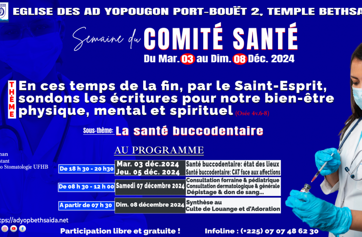 Comité santé :semaine spirituelle du 03 décembre au 08 décembre 2024